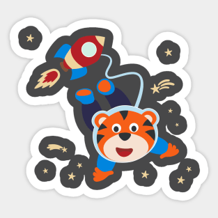 Space tiger or astronaut in a space suit with cartoon style Sticker